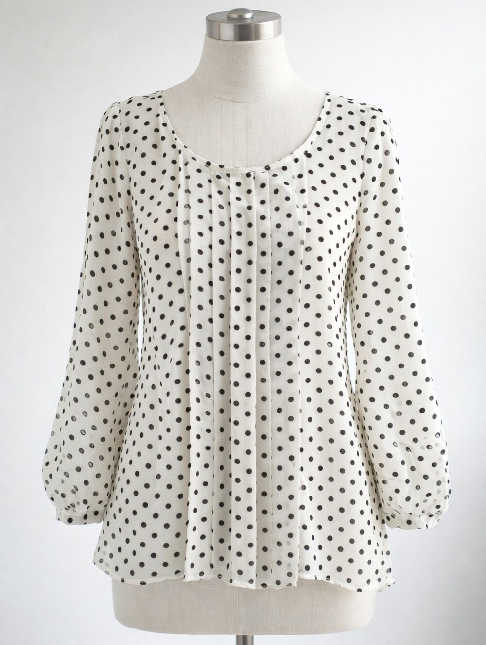 ELLE Swiss Dot Polkadot Cream Black Semi Sheer Blouse | SIZE XS | Feminine